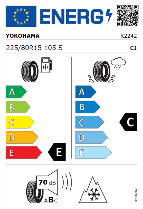 Tyre Label for Yokohama Geolandar-G015 225/80R15 105S