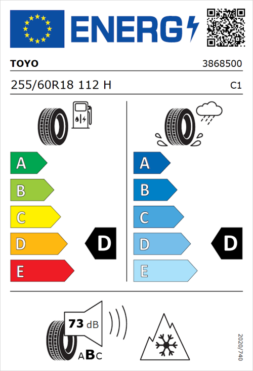 Tyre Label for Toyo Open Country ATIII 255/60R18 112H