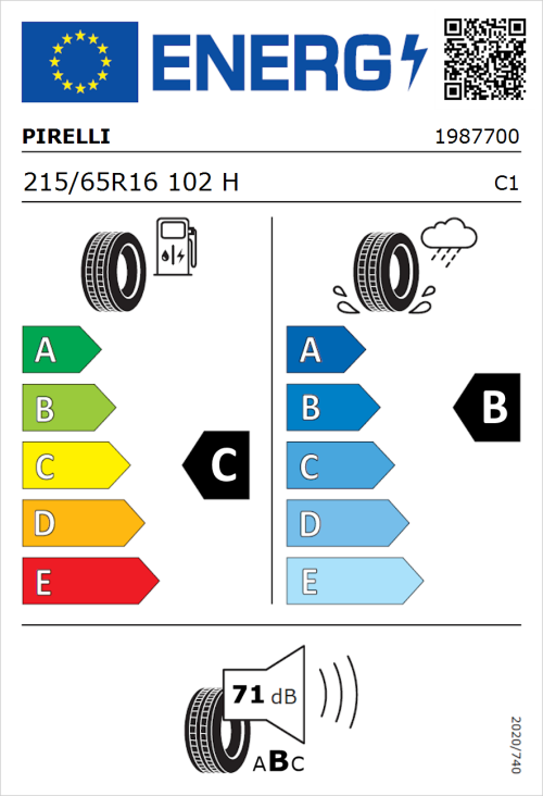 Tyre Label for Pirelli Scorpion Verde 215/65R16 102H
