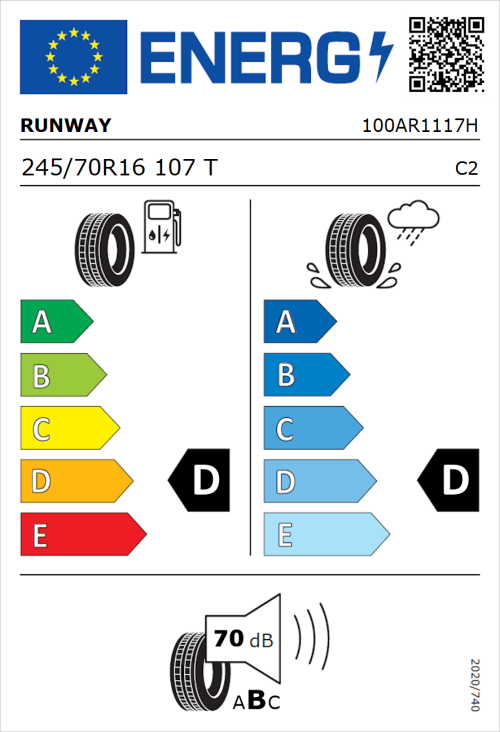 Tyre Label for Runway Enduro H/T 245/70R16 107T
