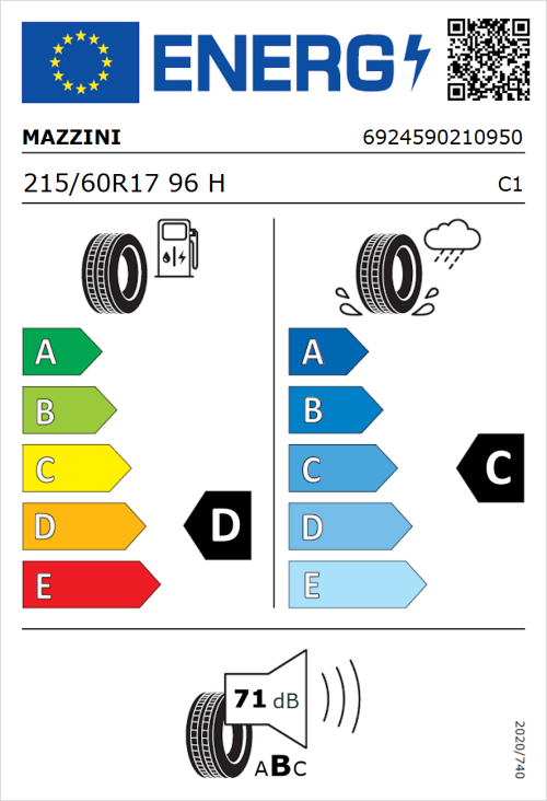 Tyre Label for Mazzini Ecosaver 215/60R17 96H