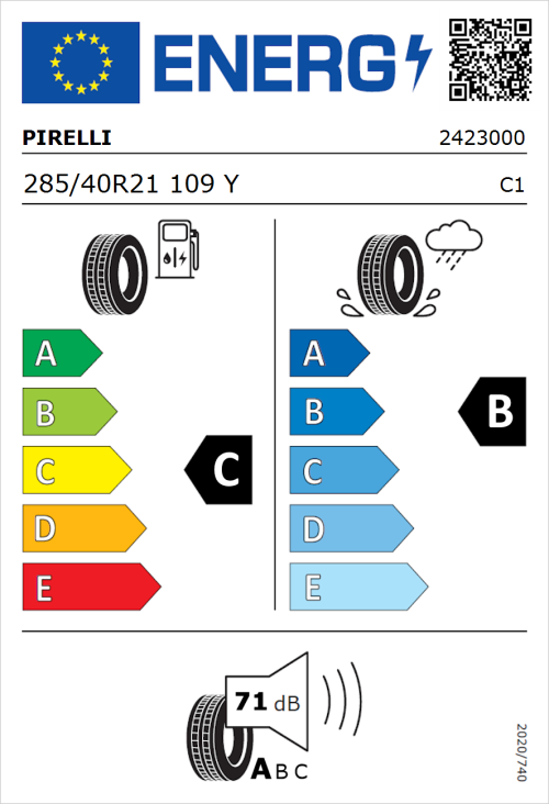 Tyre Label for Pirelli Scorpion Verde 285/40R21 109Y