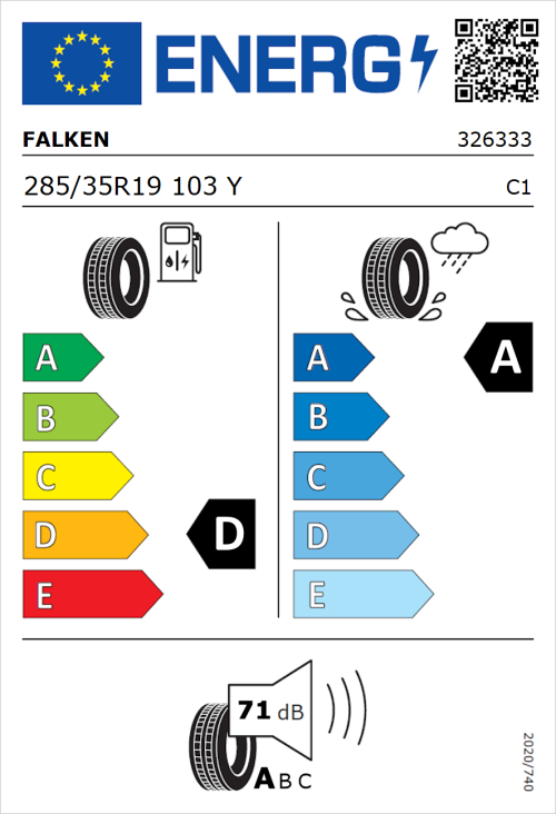 Tyre Label for Falken Azenis FK510 285/35R19 103Y