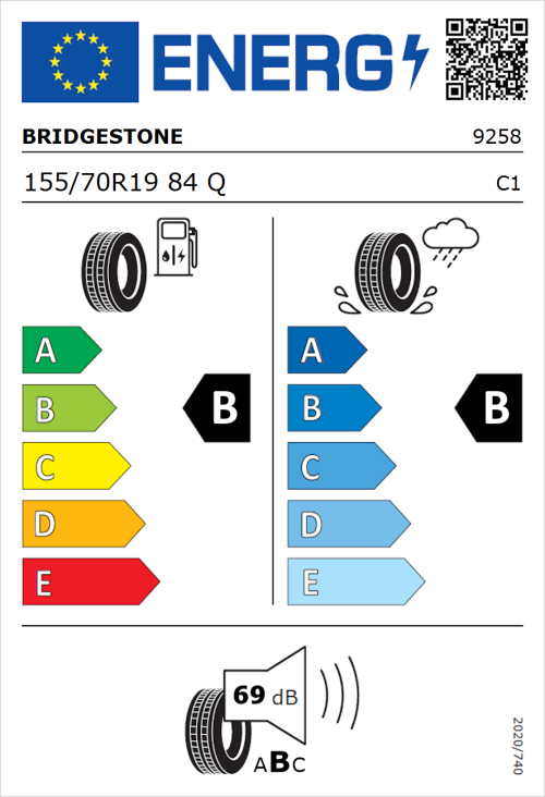 Tyre Label for Bridgestone Ecopia EP500 155/70R19 84Q